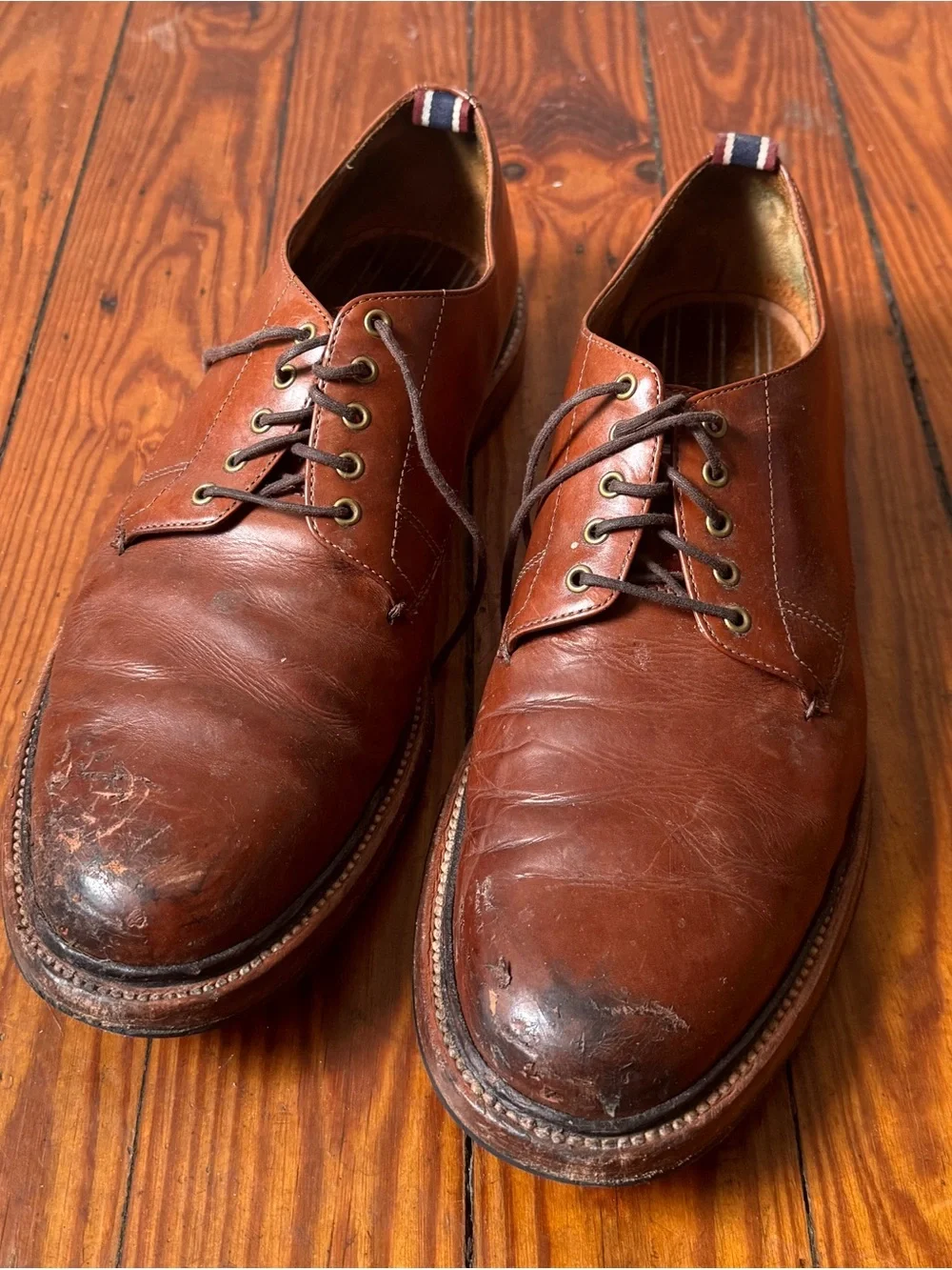 J.Crew Oar Stripe Italian Leather Derby Shoes 11.5 Medium Brown Goodyear Welt